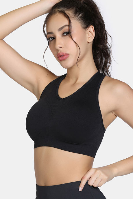 Zelocity Medium Impact Seamless Sports Bra - Jet Black — image 4